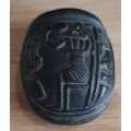 Vintage Hand Carved Stone Sculpture of Egyptian Scarab with Egyptian Details on it`s Back