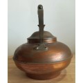 26x23 Vintage Copper Tea Pot with Wooden Handle - Needs a Good Clean