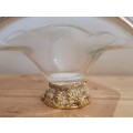 Incredible Scalloped Glass and Gold Coloured Metal Fruit Bowl
