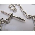 Antique Sterling Silver Fob Chain with T-Bar and Medal