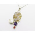 A Gorgeous Large Gemstone Pendant on Chain in Sterling Silver.