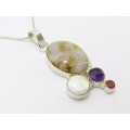 A Gorgeous Large Gemstone Pendant on Chain in Sterling Silver.