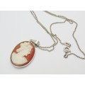 Gorgeous Silver Carved Cameo Pendant on Chain