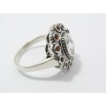 Lovely Vintage Design Ring With Clear and Red Zirconia Stones In Sterling Silver