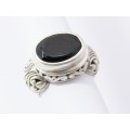 A Gorgeous Filigree Onyx Ring in Sterling Silver.