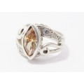 A Beautiful  Champaign Color Marquise Cut Zirconia Ring  in Sterling Silver.