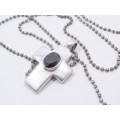 Lovely Black Zirconia Cross Pendant On Chain in Sterling Silver