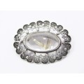 Amazing Large Filigree Brooch With a Rutile Quartz Stone in Sterling Silver