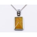 A Gorgeous Chunky Butter Color Vintage Amber Pendant On Chain in Sterling Silver.