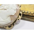 A Stunning Large antique rolled gold & carved shell cameo brooch