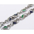 A Stunning Long Fancy Link Necklace With a  Enamel Inlay in Silver.