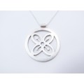 A Lovely Round Cut Out Flower Pendant on Chain in Sterling Silver.