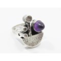 A Gorgeous German Modernist Design Ring With a Amethyst Stone In Sterling Silver.