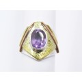 A Lovely Three Tone Amethyst Ring in Sterling Silver.