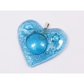 A Magnificent Huge Sea Blue Glass Heart Pendant With a Sterling Silver Bail