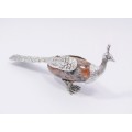 Finely Detailed Sterling Silver Peacock Figurine with Agate