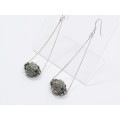An Amazing Pair Of Dangling Ball Earrings Encrusted in Marcasite`s and Black Stones   in Sterling Si