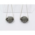 An Amazing Pair Of Dangling Ball Earrings Encrusted in Marcasite`s and Black Stones   in Sterling Si
