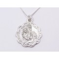 A Gorgeous Vintage  Detailed St Cristopher Pendant on Chain in Sterling Silver