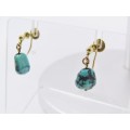 Antique Screw Back Turquoise Dangling Earrings in 9ct Gold