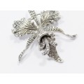 A Lovely Vintage Marcasite Orchid Brooch in Sterling Silver.