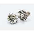 A Stunning Pair of Vintage Marcasite Flower  Earrings With Screw backs in Sterling Silver.