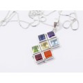 A Stunning Multi Color Gemstone Pendant On Chain in Sterling Silver.