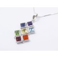 A Stunning Multi Color Gemstone Pendant On Chain in Sterling Silver.