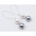 A Gorgeous Pair of Shell Pearl Dangling  Drop Earrings in Sterling Silver.