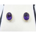 Stunning! 18CT Gold & Oval Faceted Amethyst Earrings