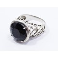 A Gorgeous Facetted Solitaire Design Obsidian Stone Ring in Sterling Silver.