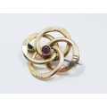 Antique Pinchbeck Gold-Tone Brooch with Pink Stone
