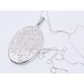 A Gorgeous Huge Vintage Design Engraved Locket On Chain in Sterling Silver