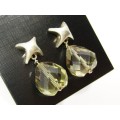 A Gorgeous Pair of Gold Gilt Over Sterling Silver Briolette Cut Light Citrine Dangling Earrings