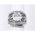 Huge Weighty Detailed  Zirconia Ring in Sterling Silver