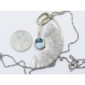 Beautiful! Large Naturalistic Silver Pendant with Blue Topaz
