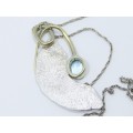 Beautiful! Large Naturalistic Silver Pendant with Blue Topaz