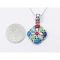 A Stunning Multi Color Stone Pendant On Chain in Sterling Silver.
