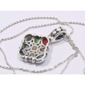 A Stunning Multi Color Stone Pendant On Chain in Sterling Silver.
