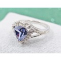 A Gorgeous Heart Shape Blue Stone Zirconia Ring Surrounded With Tiny Clear Zirconia`s in Sterling Si