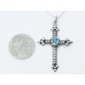 A Gorgeous Detailed Turquois Cross On Chain in Sterling Silver.