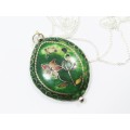 A Stunning Detailed Reversible Cloisonné Pendant on Chain in Sterling Silver.