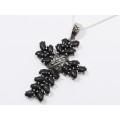 A Stunning Detailed Black Stone Cross On Chain in Sterling Silver.
