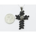 A Stunning Detailed Black Stone Cross On Chain in Sterling Silver.