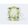 A Beautiful  Radiant Lemon Quartz Solitaire Design Ring in Sterling Silver