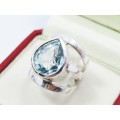 A Gorgeous Bespoke !! Three Band into One Blue Topaz Ring in Sterling Silver