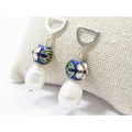A Gorgeous Pair of Large Fresh Water pearls and Cloisonné Ball Earrings in Sterling Silver.
