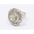 A Gorgeous  Light Green Quartz Nest Design Ring in Sterling Silver.