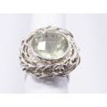 A Gorgeous  Light Green Quartz Nest Design Ring in Sterling Silver.