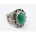 A Magnificent Chunky Chalcedony Stone Ring With a Open ended Band in Sterling Silver